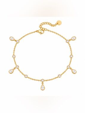 Gold Teardrop Dainty Anklet D154